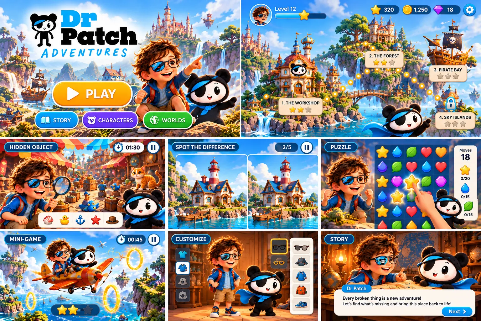 Dr Patch Adventures game concept screens